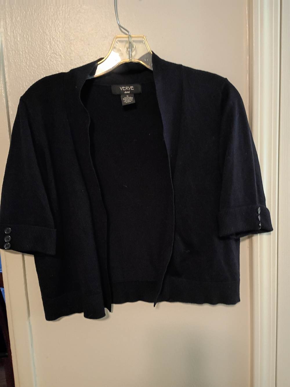 Navy Open-Front Short-Sleeve Cardigan